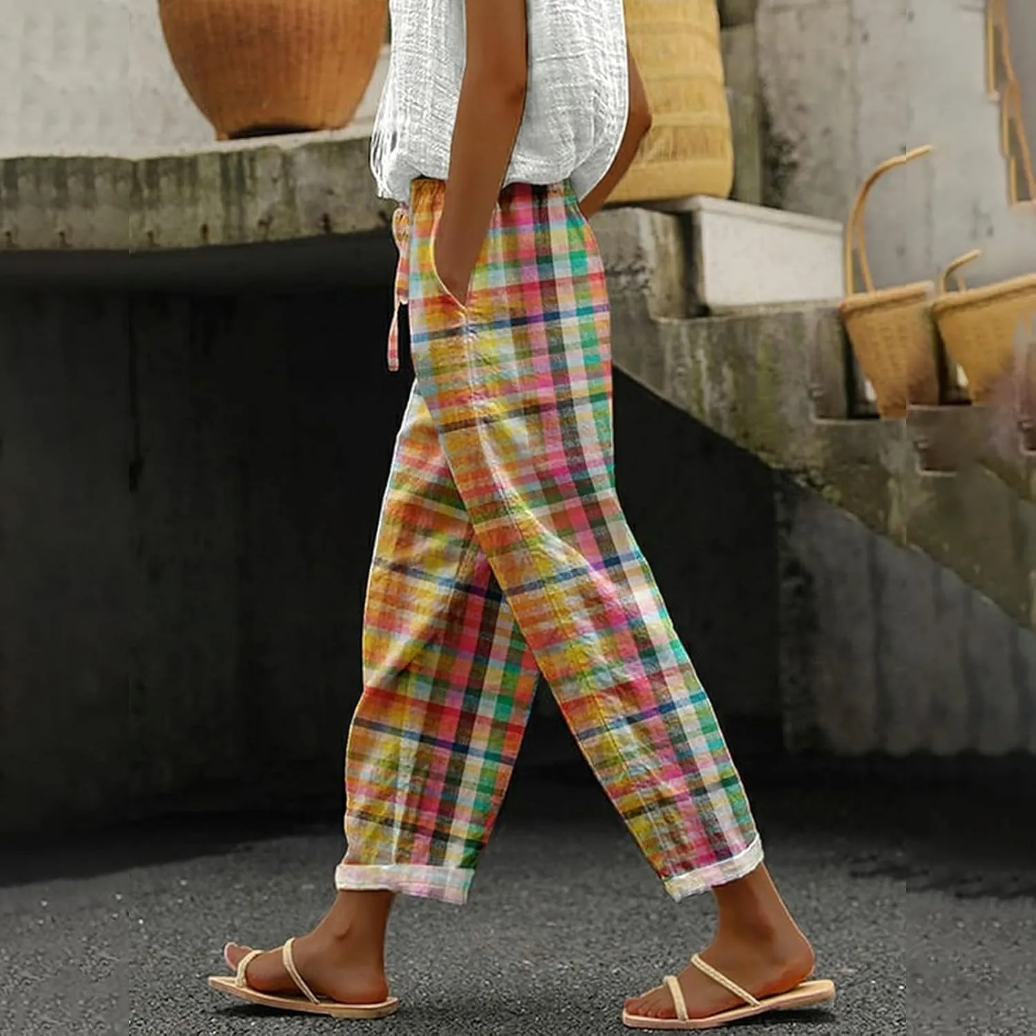 Women Linen Pants Summer Casual Drawstring Pants Business Work Casual Palazzo for Women Palazzo