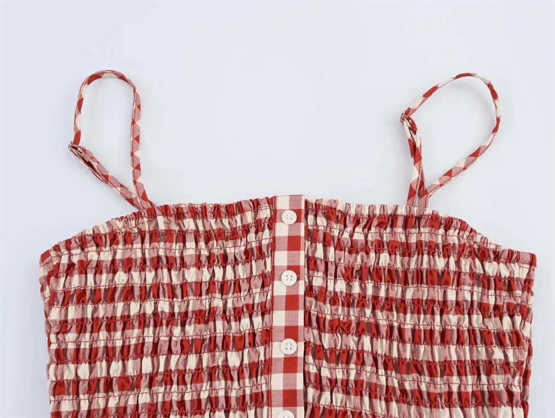 Women Plaid Summer Tank Top Sleeveless Camisole Casual Square Neck Vest