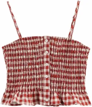 Women Plaid Summer Tank Top Sleeveless Camisole Casual Square Neck Vest
