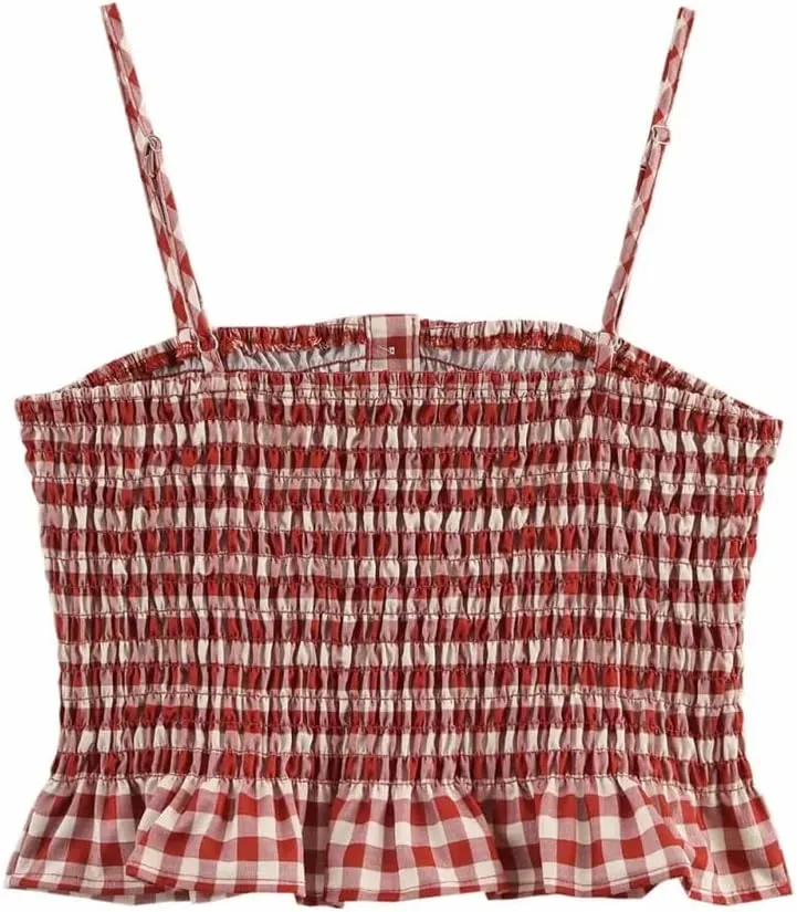 Women Plaid Summer Tank Top Sleeveless Camisole Casual Square Neck Vest