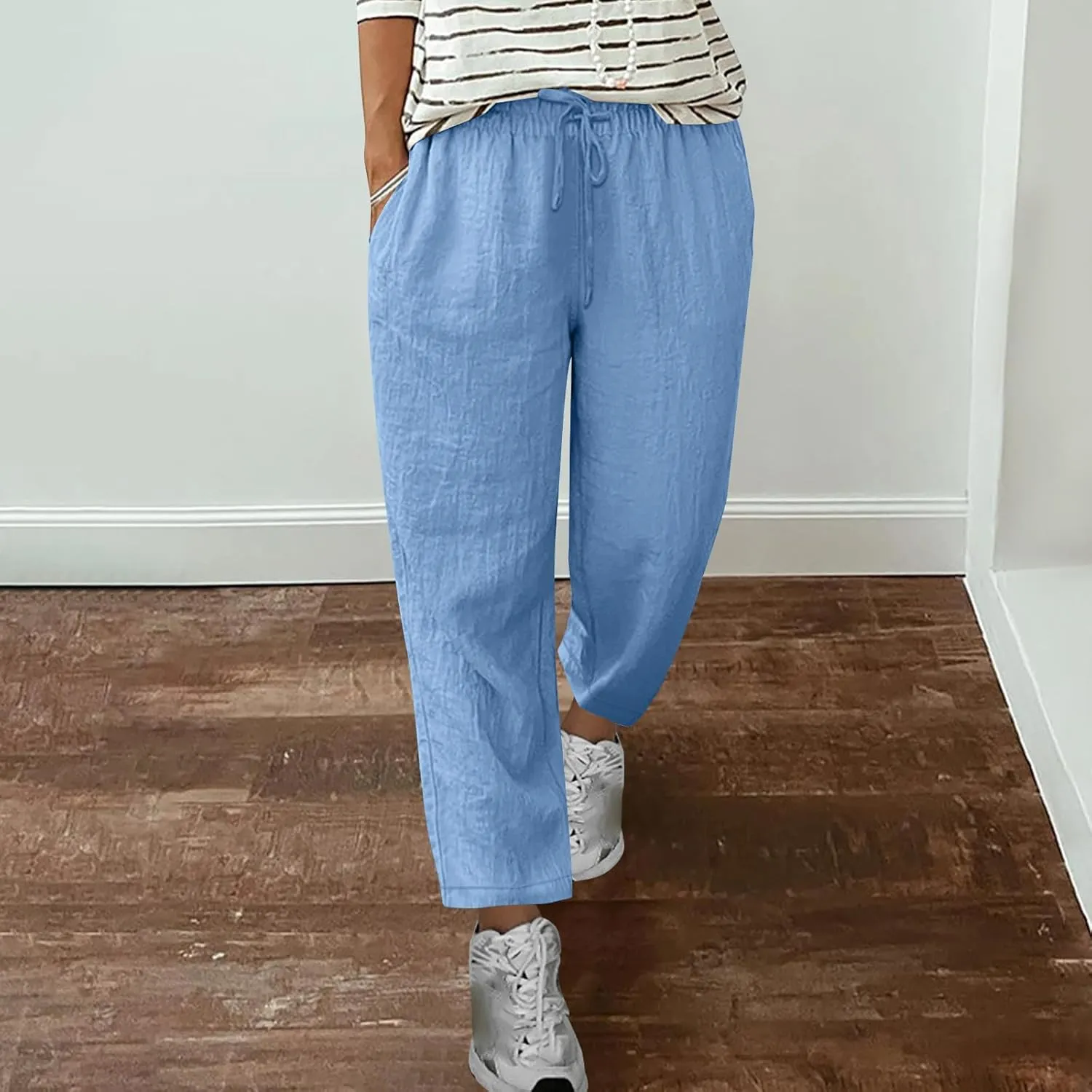 Women Summer Cotton Linen Pants 2025 Beach Vacation Trousers Drawstring Straight Slacks Business Casual Comfy Clothes