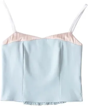 Women Summer Crop Top Patchwork Camisole Spaghetti Straps Camisole Slim Tank Tops