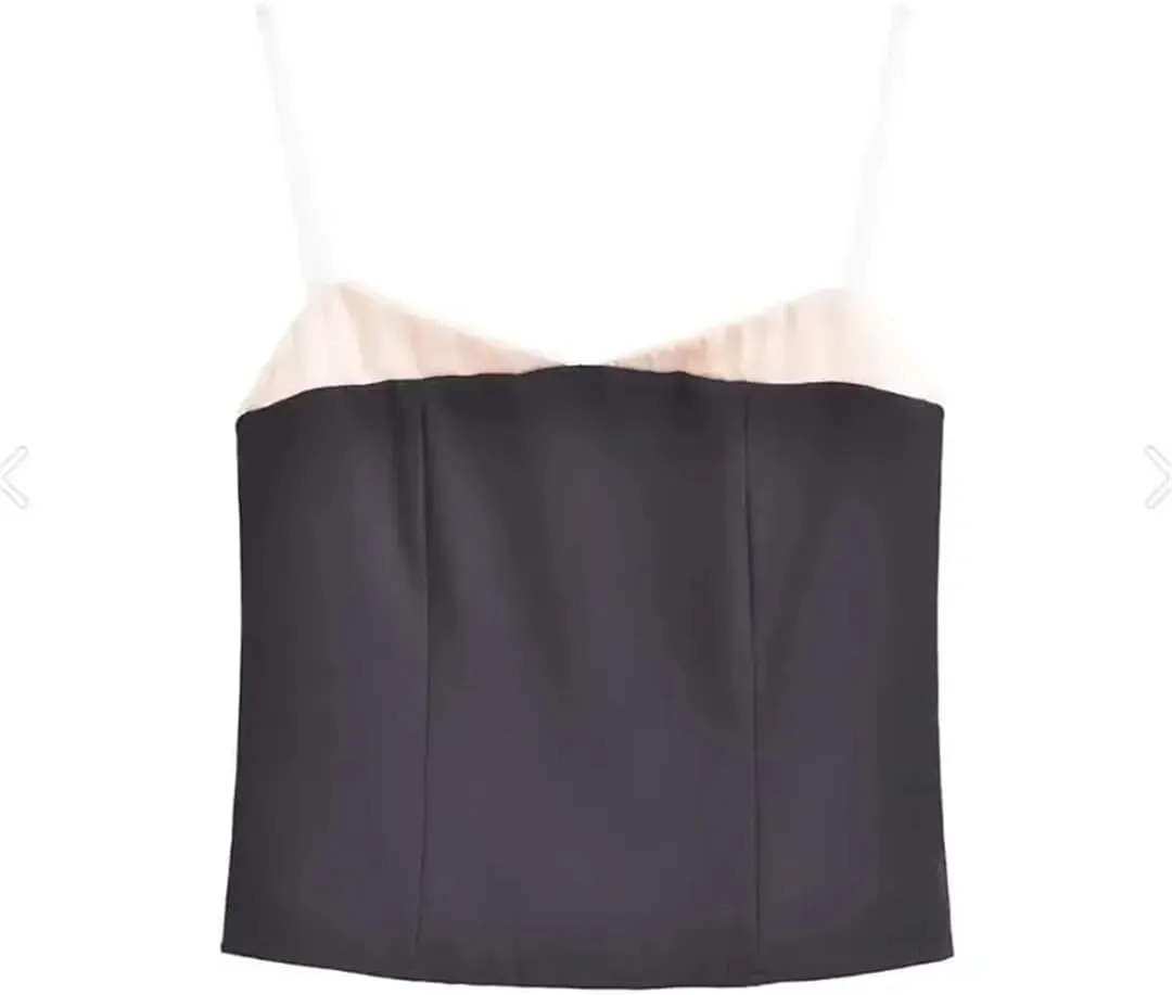 Women Summer Crop Top Spaghetti Straps Slim Tank Tops Patchwork Camisole