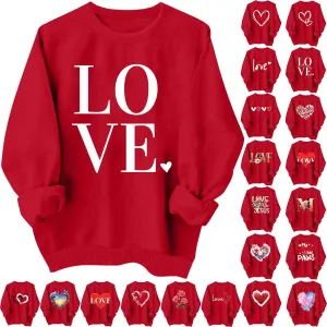 Women Valentine's Day Sweatshirt 2025 Oversized Long Sleeve Red Pullovers Love Heart Graphic Valentines Sweaters