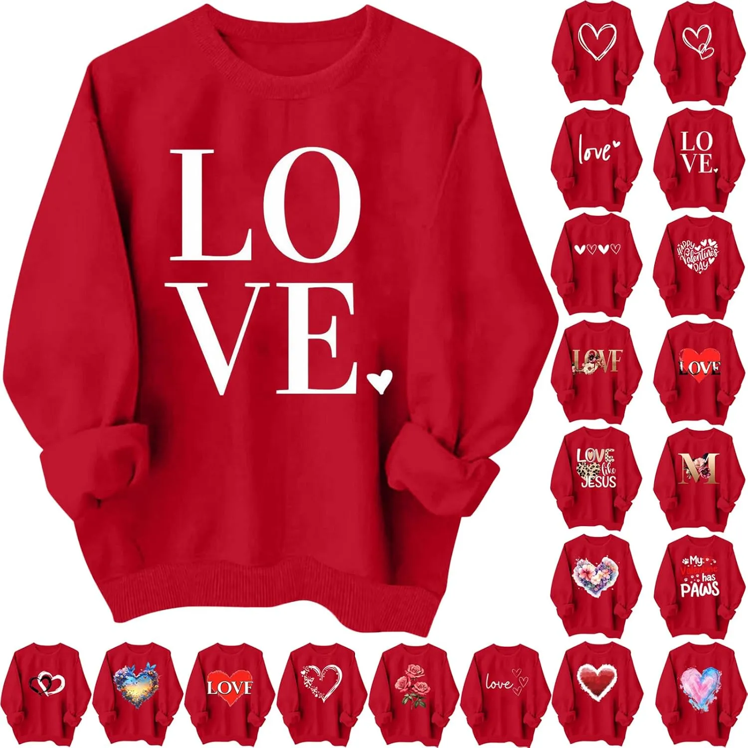 Women Valentine's Day Sweatshirt 2025 Oversized Long Sleeve Red Pullovers Love Heart Graphic Valentines Sweaters