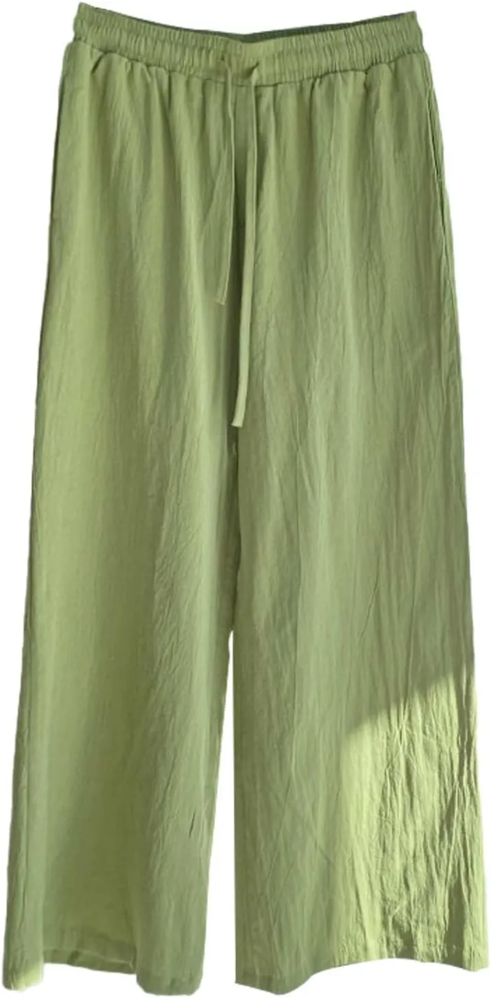 Women Wide Leg Pants High Waist Loose Palazzo Flowy Adjustable Tie Knot Trousers Casual Lounge Pant with Pockets