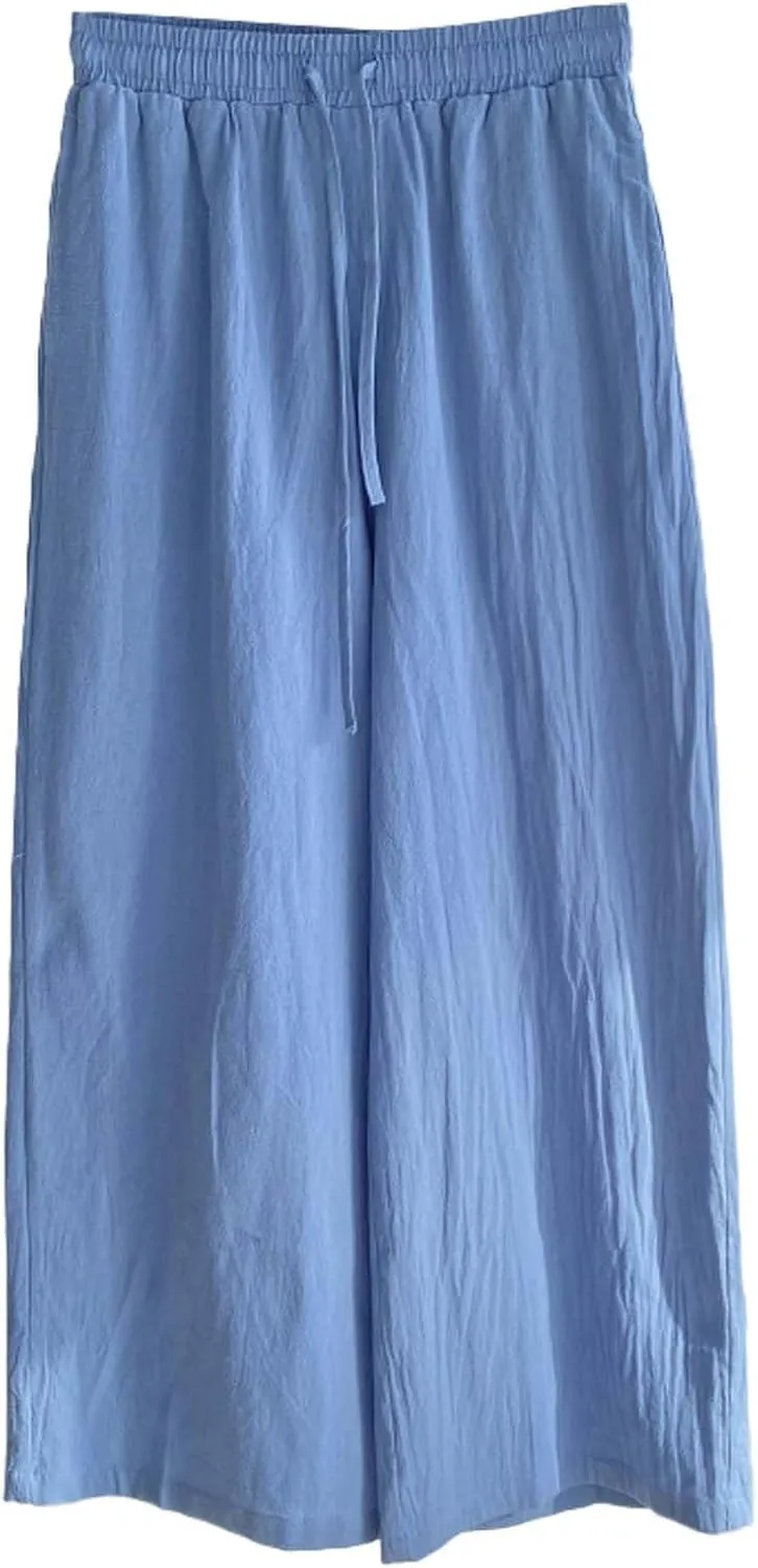Women Wide Leg Pants High Waist Loose Palazzo Flowy Adjustable Tie Knot Trousers Casual Lounge Pant with Pockets