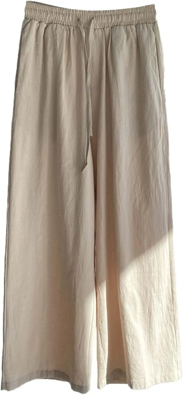 Women Wide Leg Pants High Waist Loose Palazzo Flowy Adjustable Tie Knot Trousers Casual Lounge Pant with Pockets