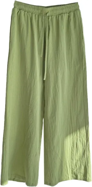 Women Wide Leg Pants High Waist Loose Palazzo Flowy Adjustable Tie Knot Trousers Casual Lounge Pant with Pockets