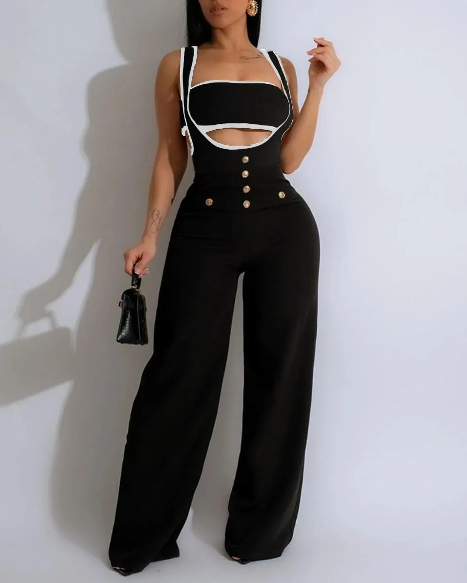 Womens 2 Piece Outfits Summer Strapless Top and Camisole Jumpsuit Set