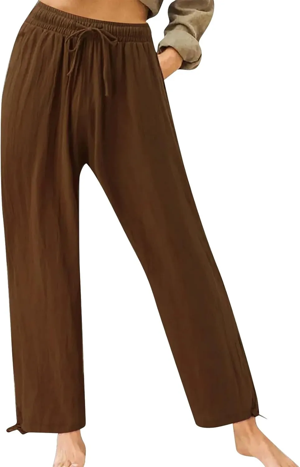 Women's 2024 Casual Wide Leg Pants High Waist Drawstring Loose Fit Trousers Elastic Waist Wide Leg Pants with Pockets