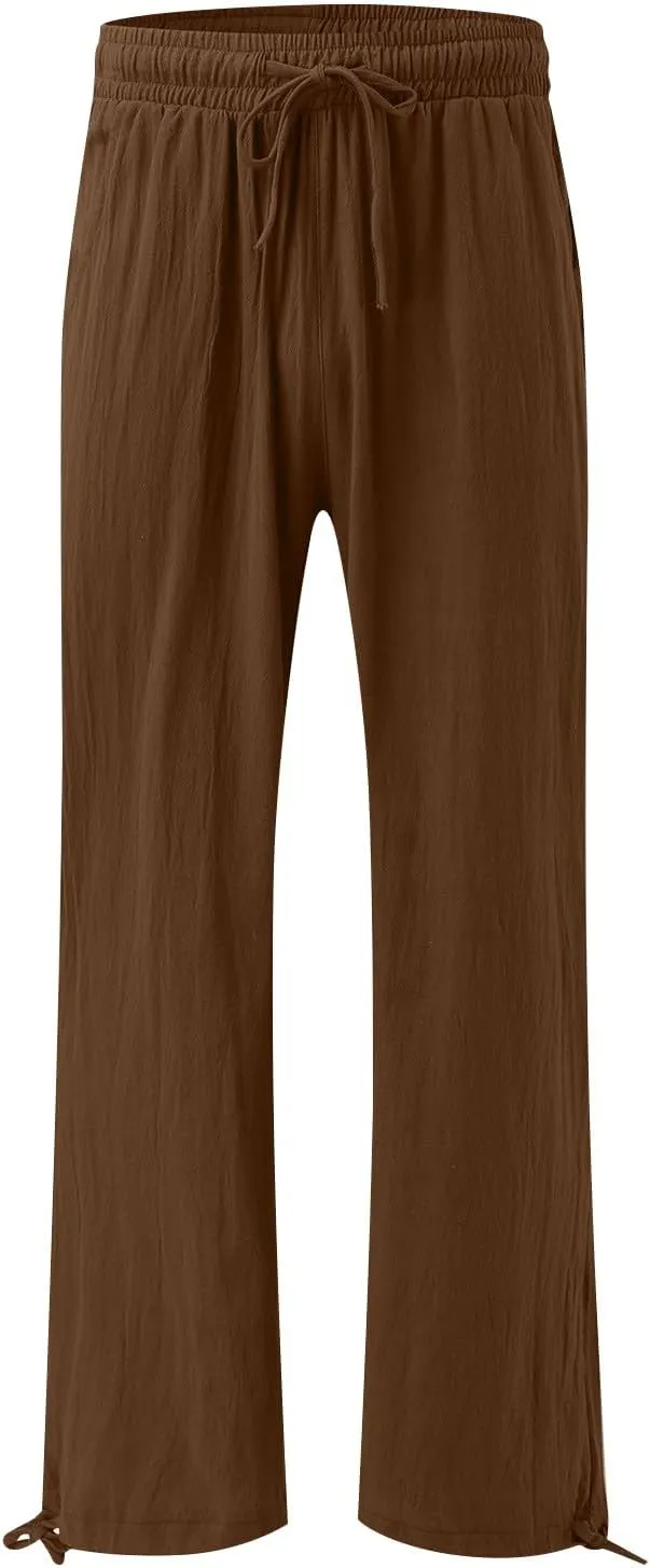 Women's 2024 Casual Wide Leg Pants High Waist Drawstring Loose Fit Trousers Elastic Waist Wide Leg Pants with Pockets