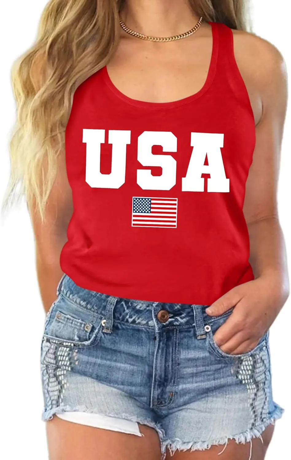 Womens American Flag Shirts 4th of July Outfits USA T-Shirt Patriotic Tank Shirt Fourth of July Sleeveless Tops