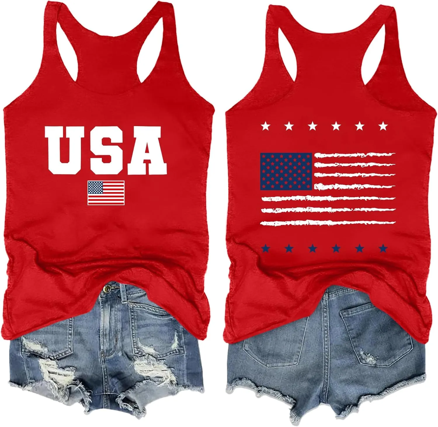 Womens American Flag Shirts 4th of July Outfits USA T-Shirt Patriotic Tank Shirt Fourth of July Sleeveless Tops