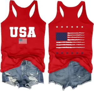 Womens American Flag Shirts 4th of July Outfits USA T-Shirt Patriotic Tank Shirt Fourth of July Sleeveless Tops