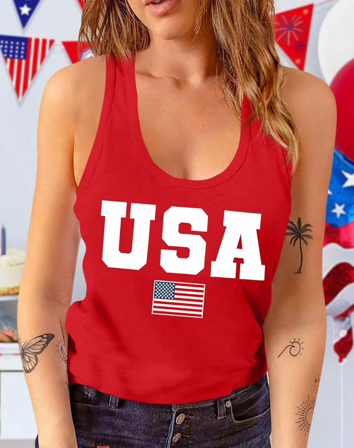 Womens American Flag Shirts 4th of July Outfits USA T-Shirt Patriotic Tank Shirt Fourth of July Sleeveless Tops