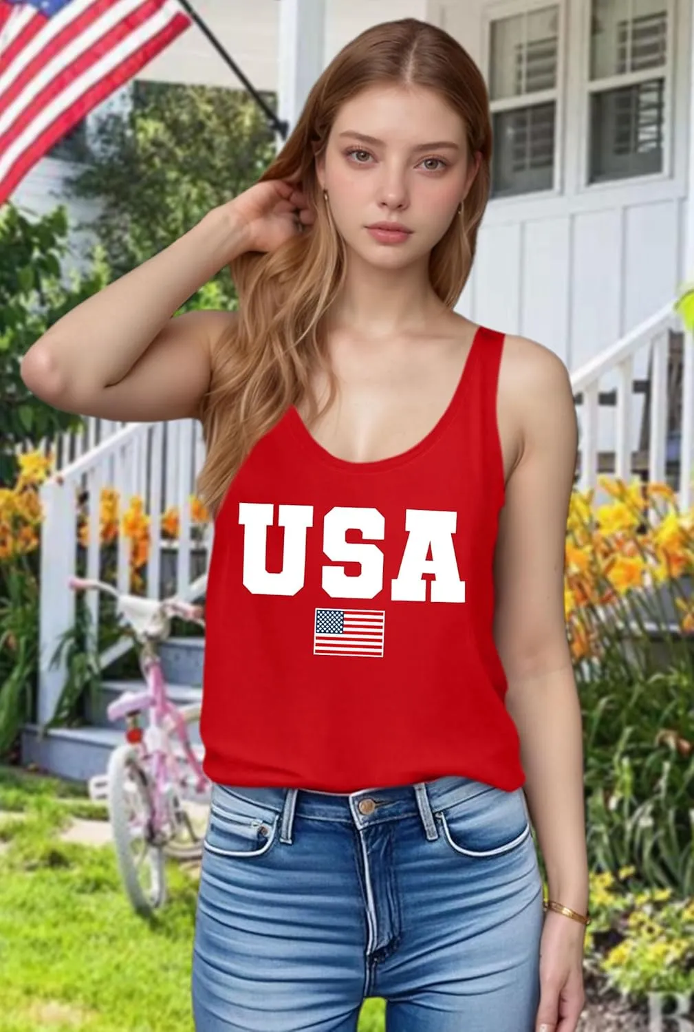 Womens American Flag Shirts 4th of July Outfits USA T-Shirt Patriotic Tank Shirt Fourth of July Sleeveless Tops