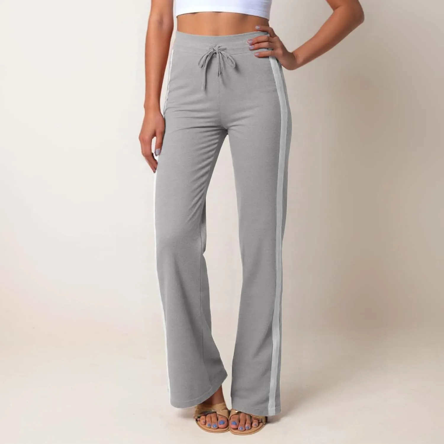 Womens Capri Pants Womens Baggy Wide Leg Pants Summer Floral Solid Long Palazzo Lounge Beach Trousers with Pocket Linen