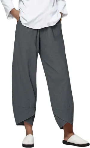Womens Casual Linen Pants Loose Fit Summer Cotton Pocket Cropped Pants High Waisted Smocked Lounge Trousers Palazzo