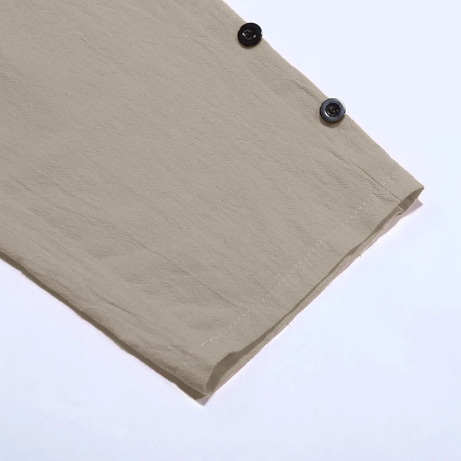 Womens Casual Linen Pants Side Button Summer Trendy Drawstring Elastic Waist Straight Leg Baggy Cropped Trousers