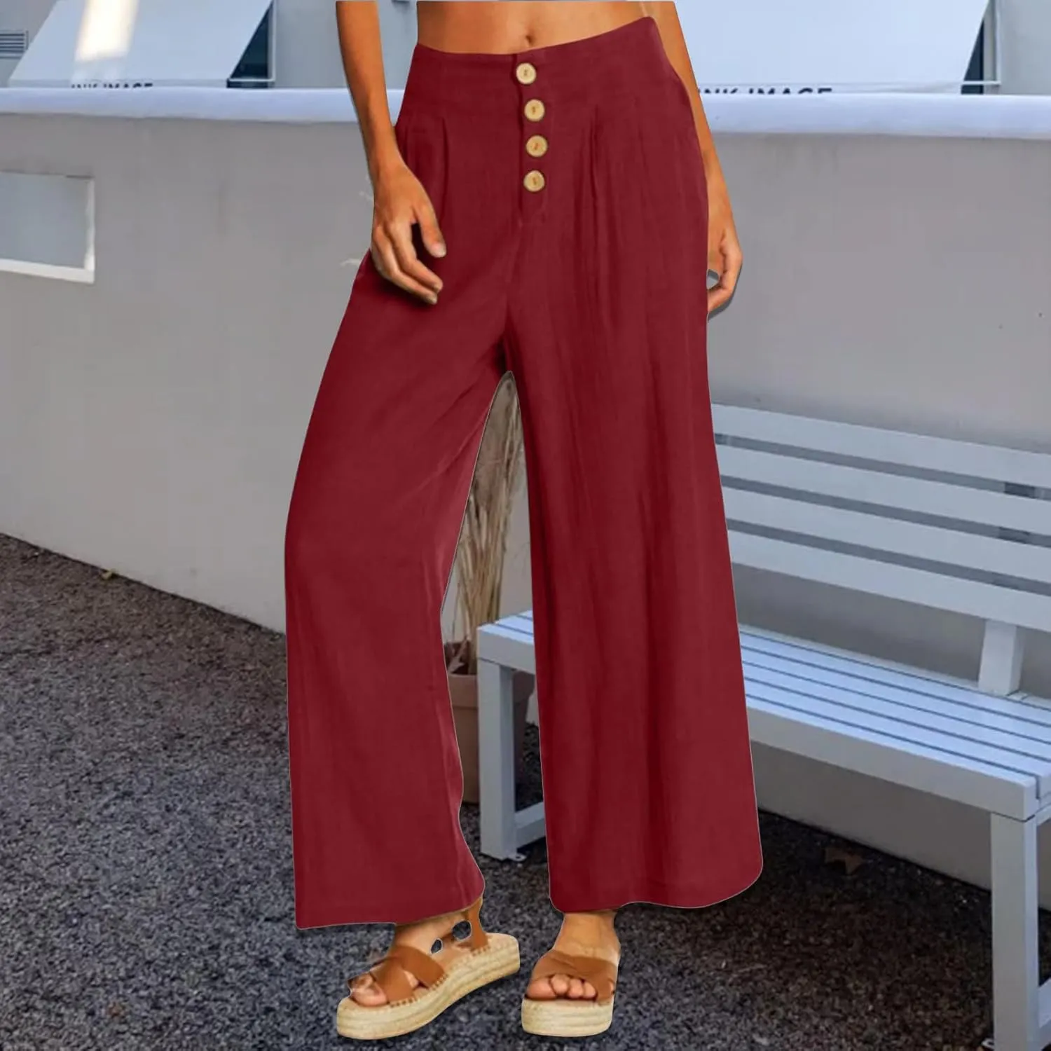 Women's Casual Wide Leg Pants Summer Palazzo Linen High Waist Business Work Trousers Long Lounge Pants