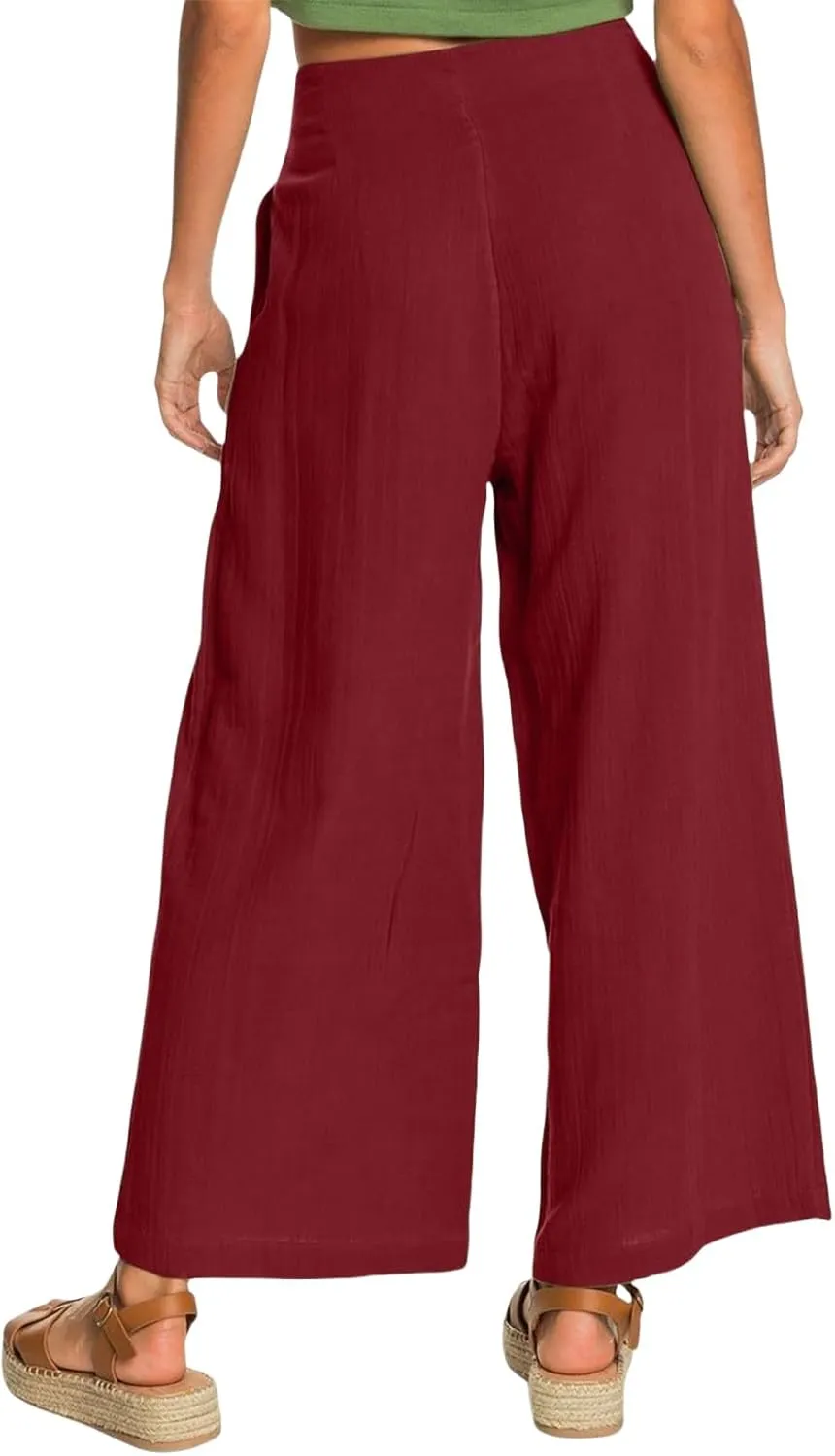Women's Casual Wide Leg Pants Summer Palazzo Linen High Waist Business Work Trousers Long Lounge Pants