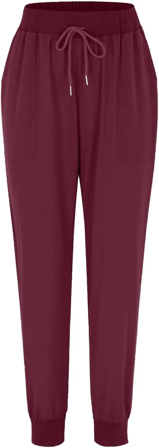 Womens Cotton Linen Pants with Pockets Elastic Waist Drawstring Tapered Pant Casual Trousers Lightweight Summer Pants