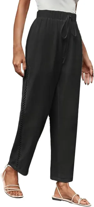 Women's Cotton Linen Summer Palazzo Pants Clothes Solid Casual Pants Summer Boho Wide Leg High Waist Summer Pants