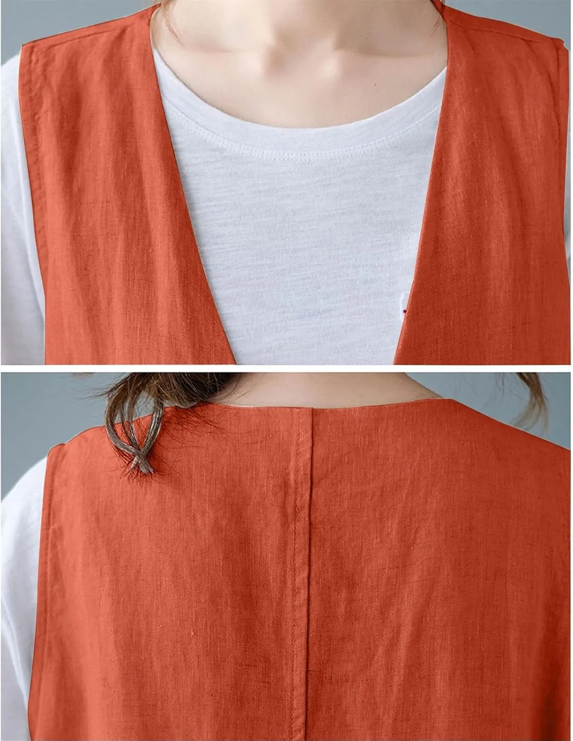 Womens Cotton Linen Vest Casual Loose V Neck Sleeveless Vests With Pockets Summer Clothing