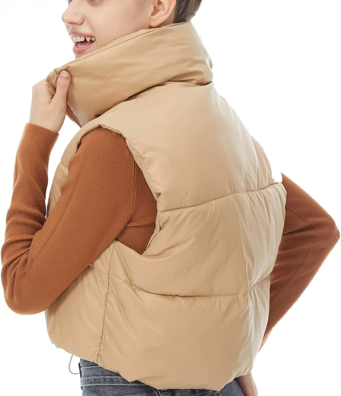 Women's Cropped Puffer Vest Winter Padded Vest Lightweight Zip Crop Puffy Gilet