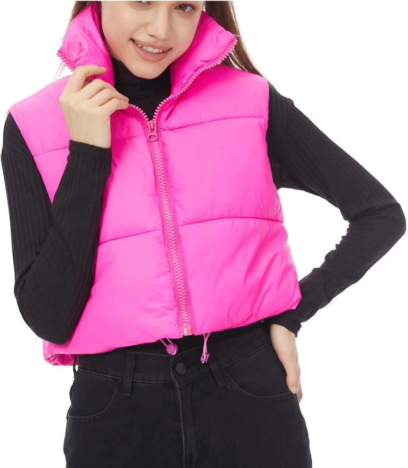 Women's Cropped Puffer Vest Winter Padded Vest Lightweight Zip Crop Puffy Gilet