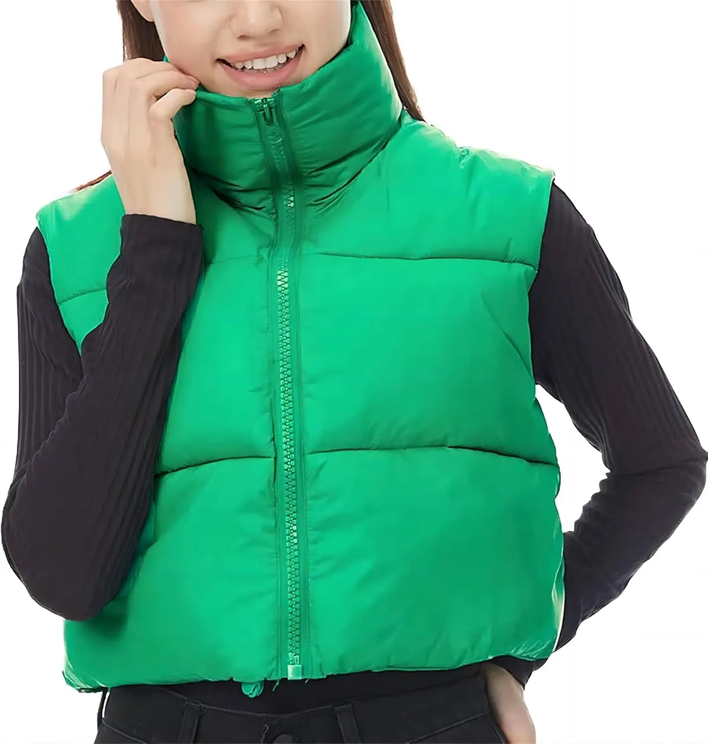 Women's Cropped Puffer Vest Winter Padded Vest Lightweight Zip Crop Puffy Gilet