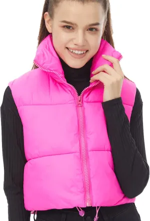 Women's Cropped Puffer Vest Winter Padded Vest Lightweight Zip Crop Puffy Gilet