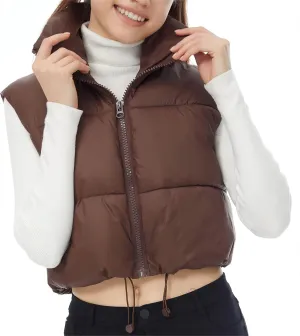 Women's Cropped Puffer Vest Winter Padded Vest Lightweight Zip Crop Puffy Gilet