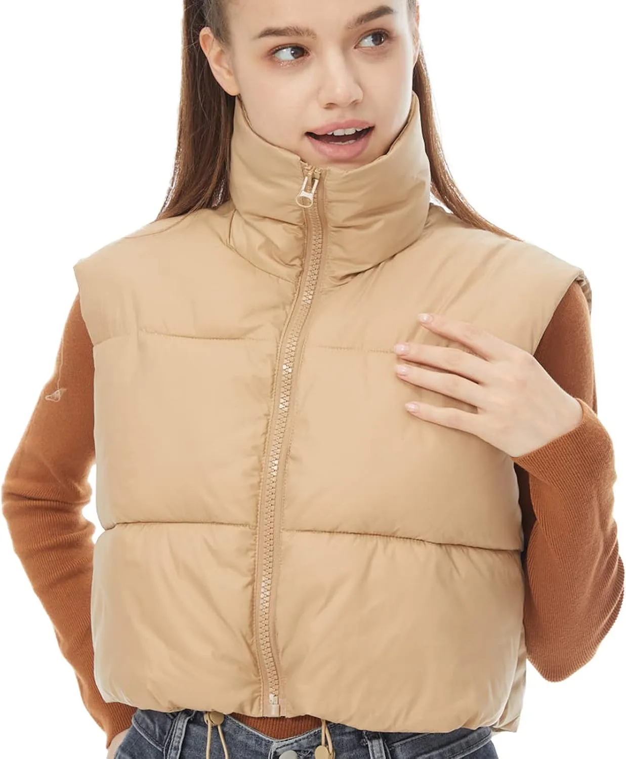 Women's Cropped Puffer Vest Winter Padded Vest Lightweight Zip Crop Puffy Gilet