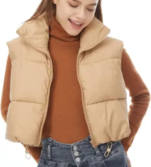 Women's Cropped Puffer Vest Winter Padded Vest Lightweight Zip Crop Puffy Gilet