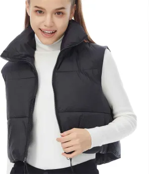 Women's Cropped Puffer Vest Winter Padded Vest Lightweight Zip Crop Puffy Gilet