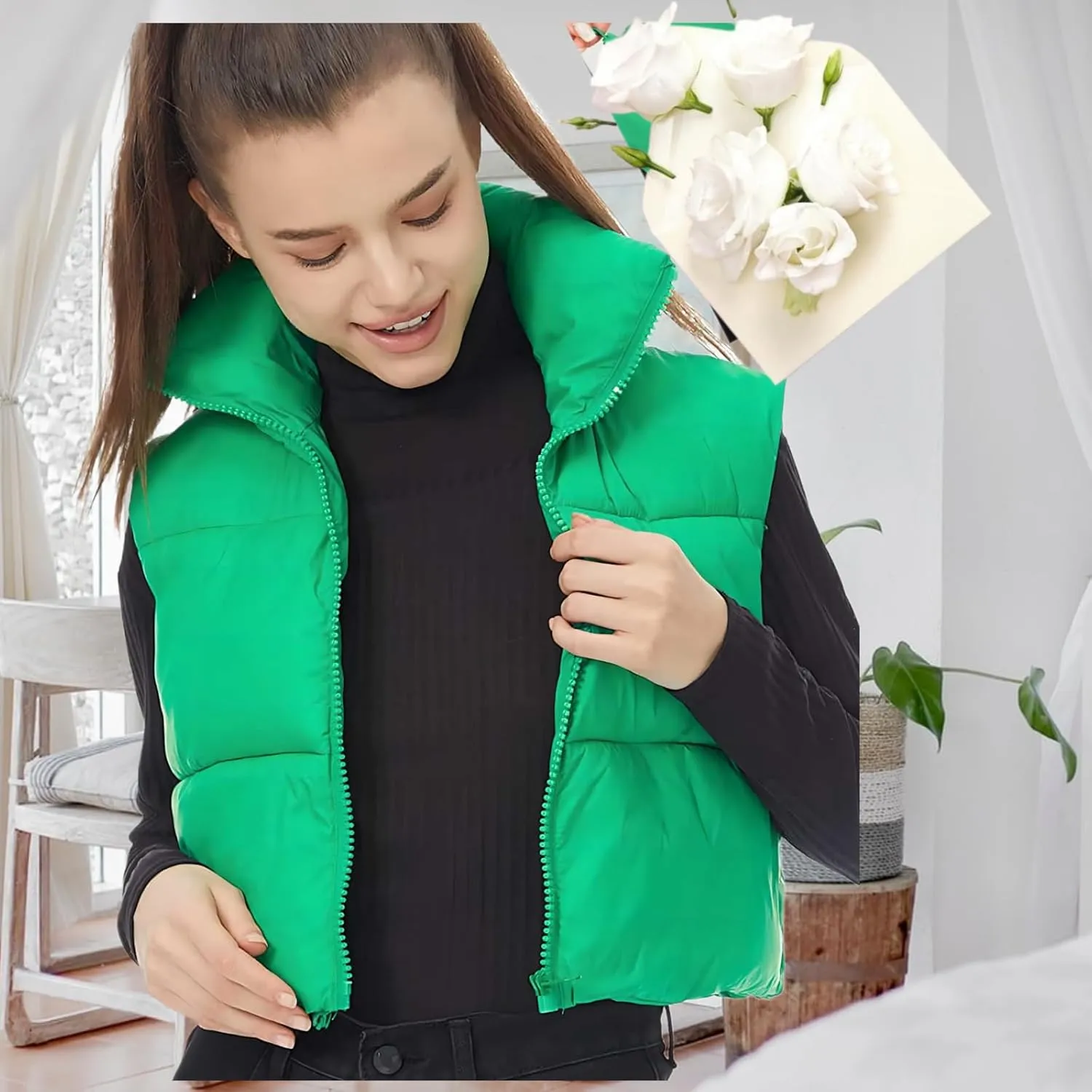 Women's Cropped Puffer Vest Winter Padded Vest Lightweight Zip Crop Puffy Gilet