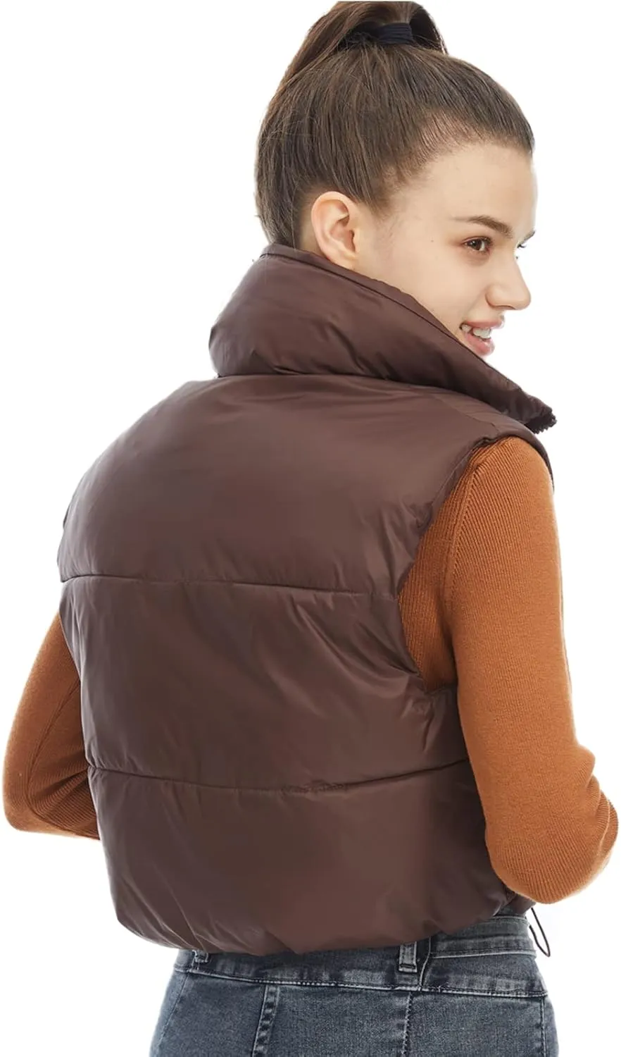 Women's Cropped Puffer Vest Winter Padded Vest Lightweight Zip Crop Puffy Gilet