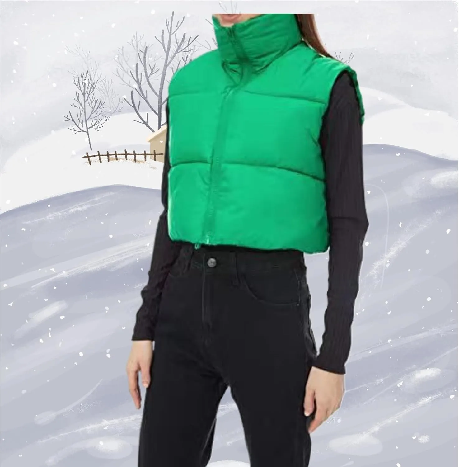 Women's Cropped Puffer Vest Winter Padded Vest Lightweight Zip Crop Puffy Gilet