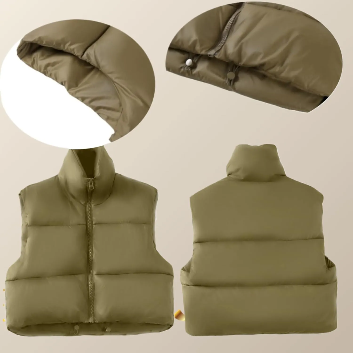 Women's Cropped Puffer Vest Winter Padded Vest Lightweight Zip Crop Puffy Gilet
