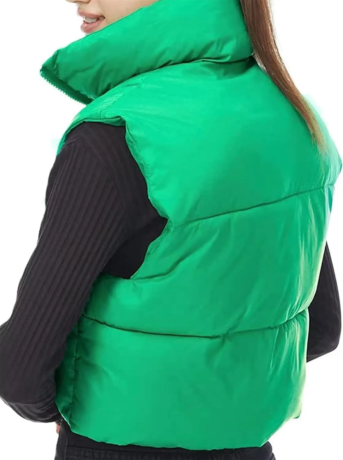 Women's Cropped Puffer Vest Winter Padded Vest Lightweight Zip Crop Puffy Gilet