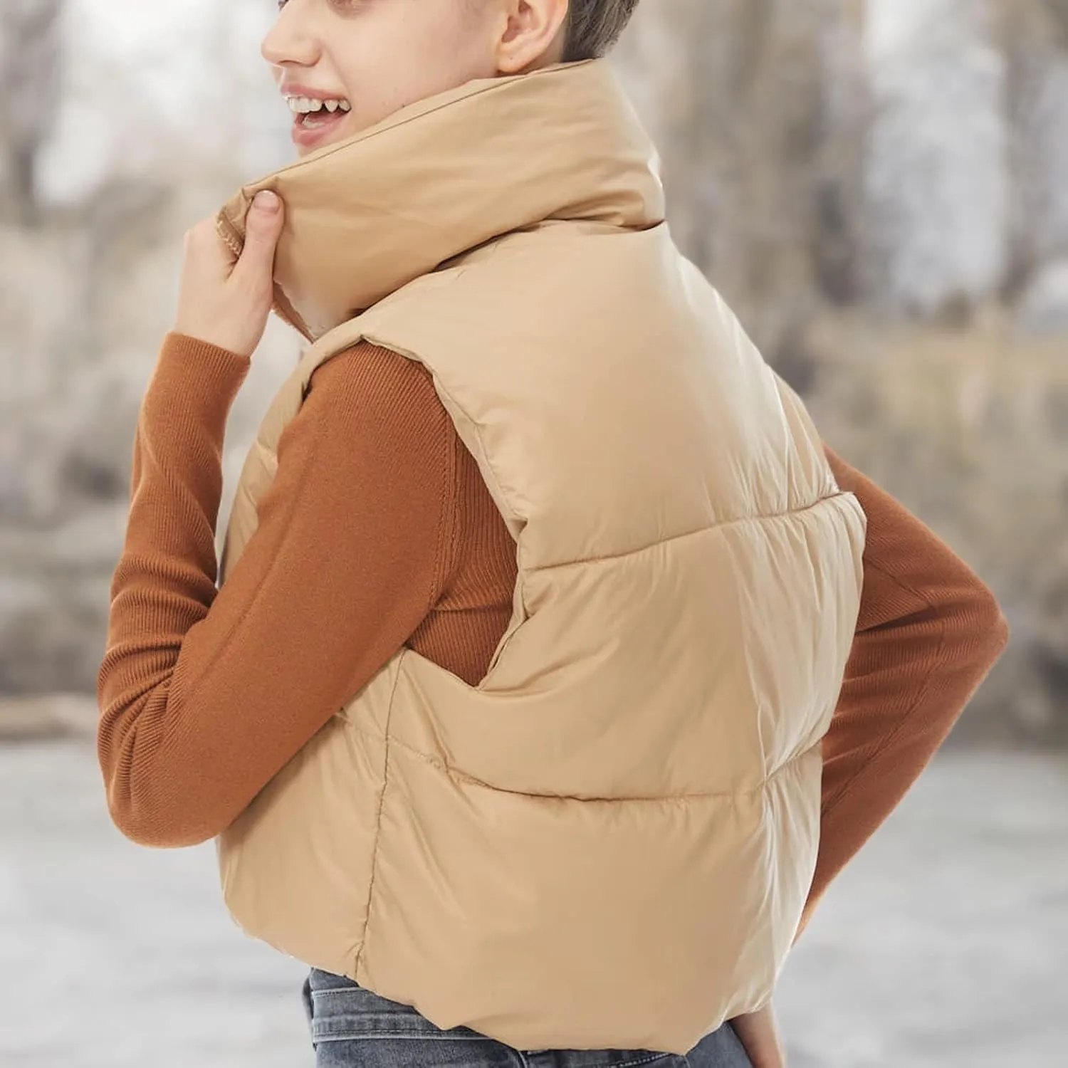 Women's Cropped Puffer Vest Winter Padded Vest Lightweight Zip Crop Puffy Gilet