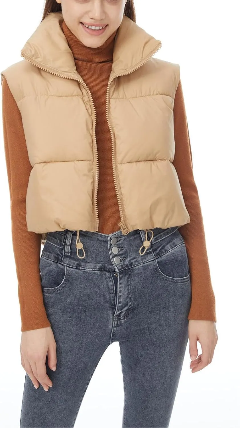 Women's Cropped Puffer Vest Winter Padded Vest Lightweight Zip Crop Puffy Gilet