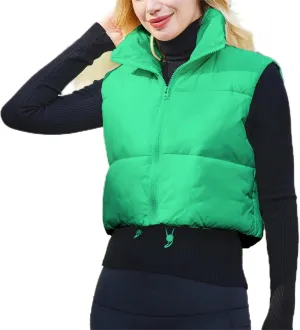 Women's Cropped Puffer Vest Winter Padded Vest Lightweight Zip Crop Puffy Gilet