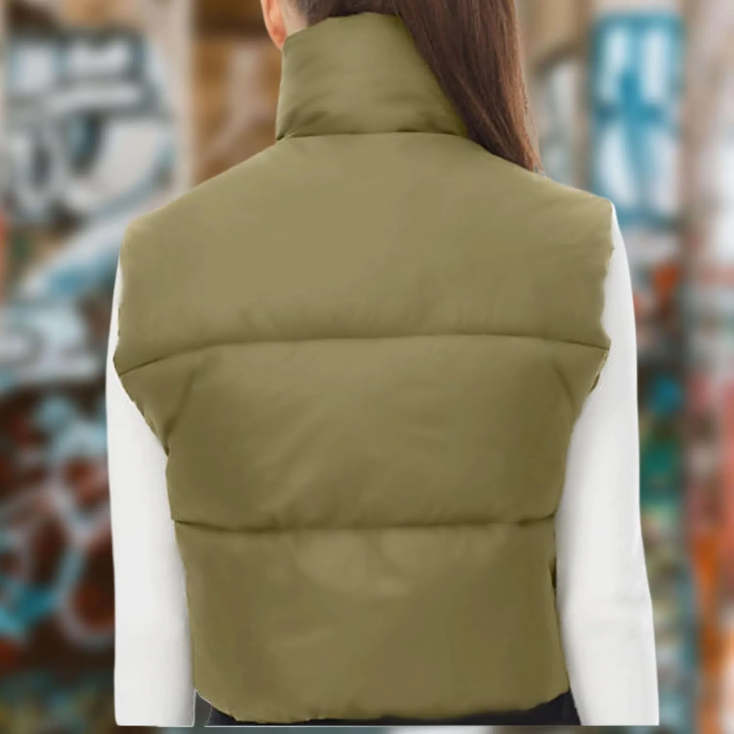 Women's Cropped Puffer Vest Winter Padded Vest Lightweight Zip Crop Puffy Gilet