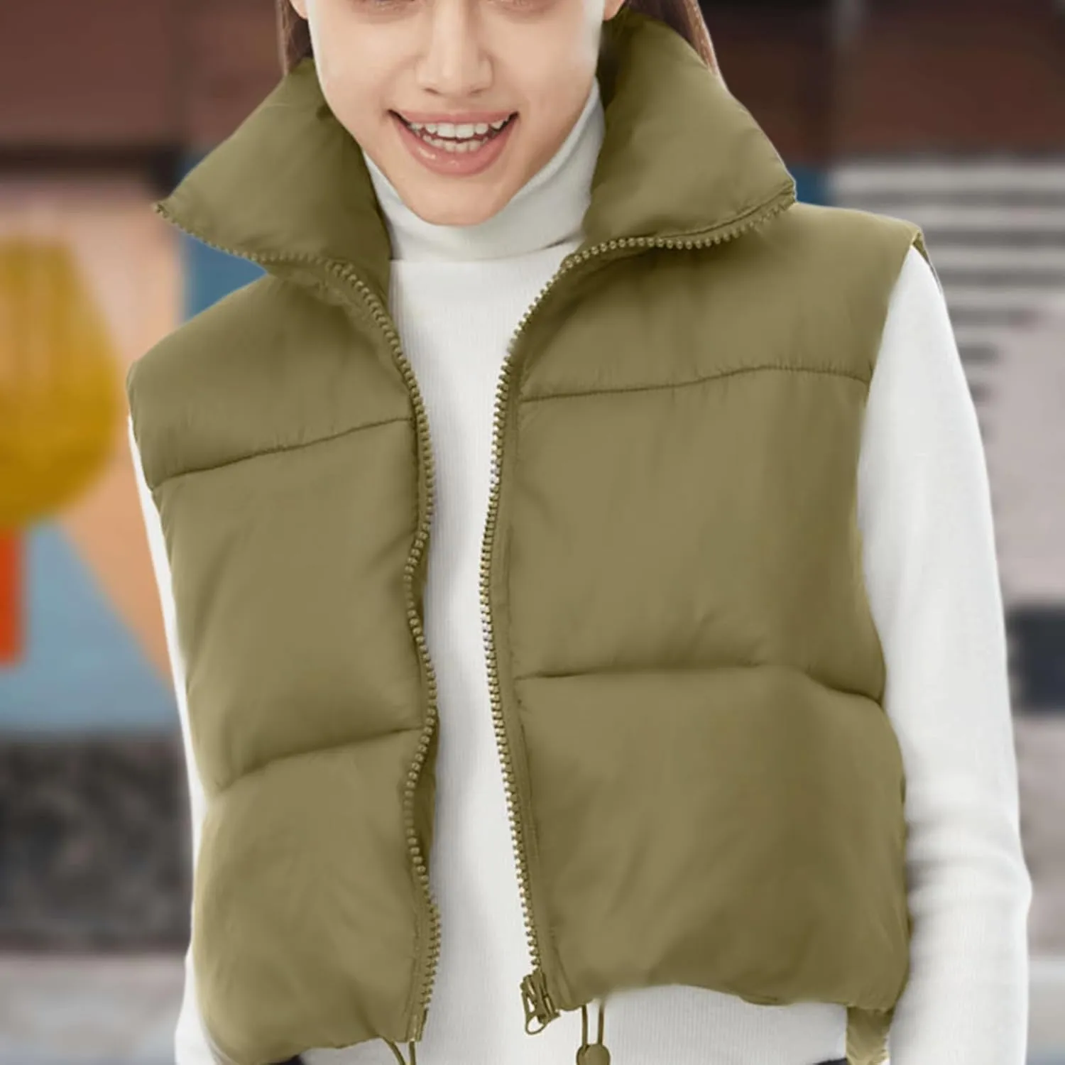 Women's Cropped Puffer Vest Winter Padded Vest Lightweight Zip Crop Puffy Gilet