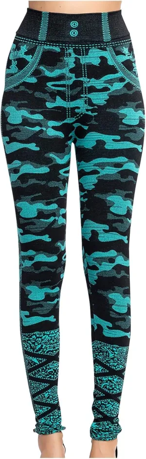 Women's Denim Print Fake Jeans Leggings High Waist Tummy Control Jeggings Butt Lifting Seamless Skinny Pants