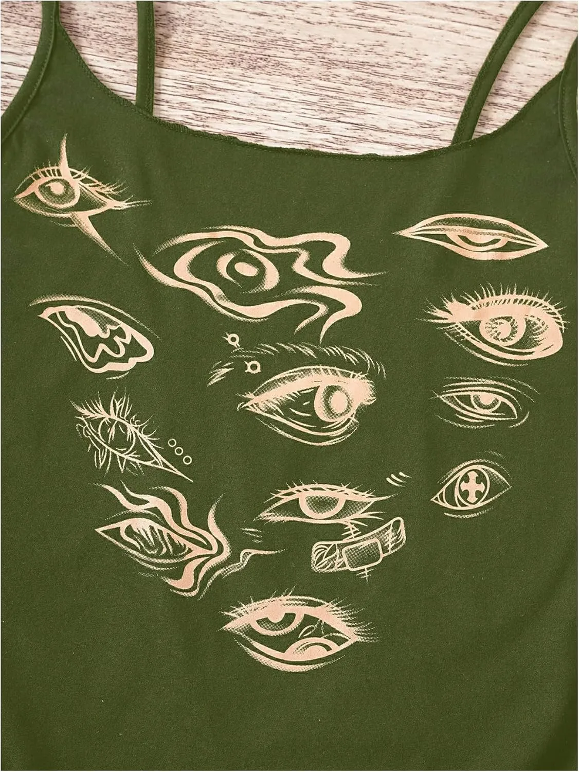 Women's Eye Print Gothic Cami Tops Y2K Spaghetti Strap Sleeveless Camisole Top