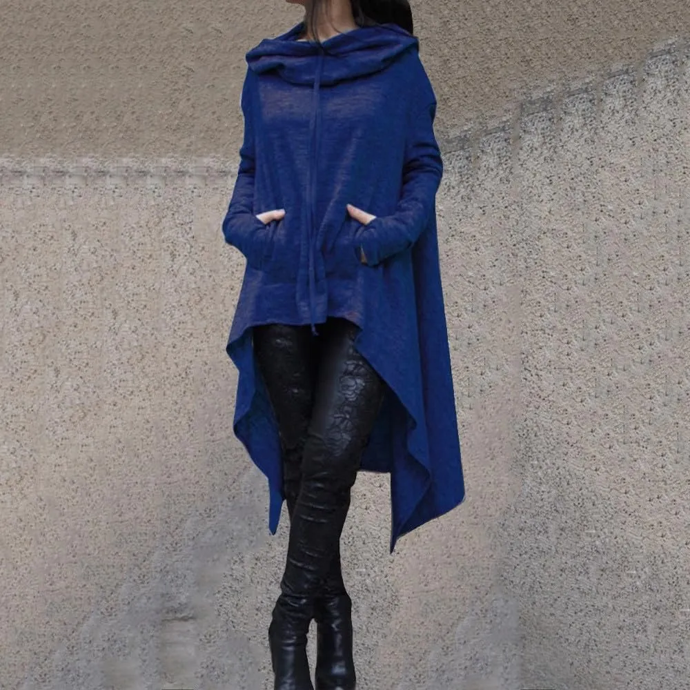 Women's Fashion Hoodies Sweatshirts Hi-Low Hem Pullover Sweatshirts Oversized Long Asymmetric Tunic Top with Pocket